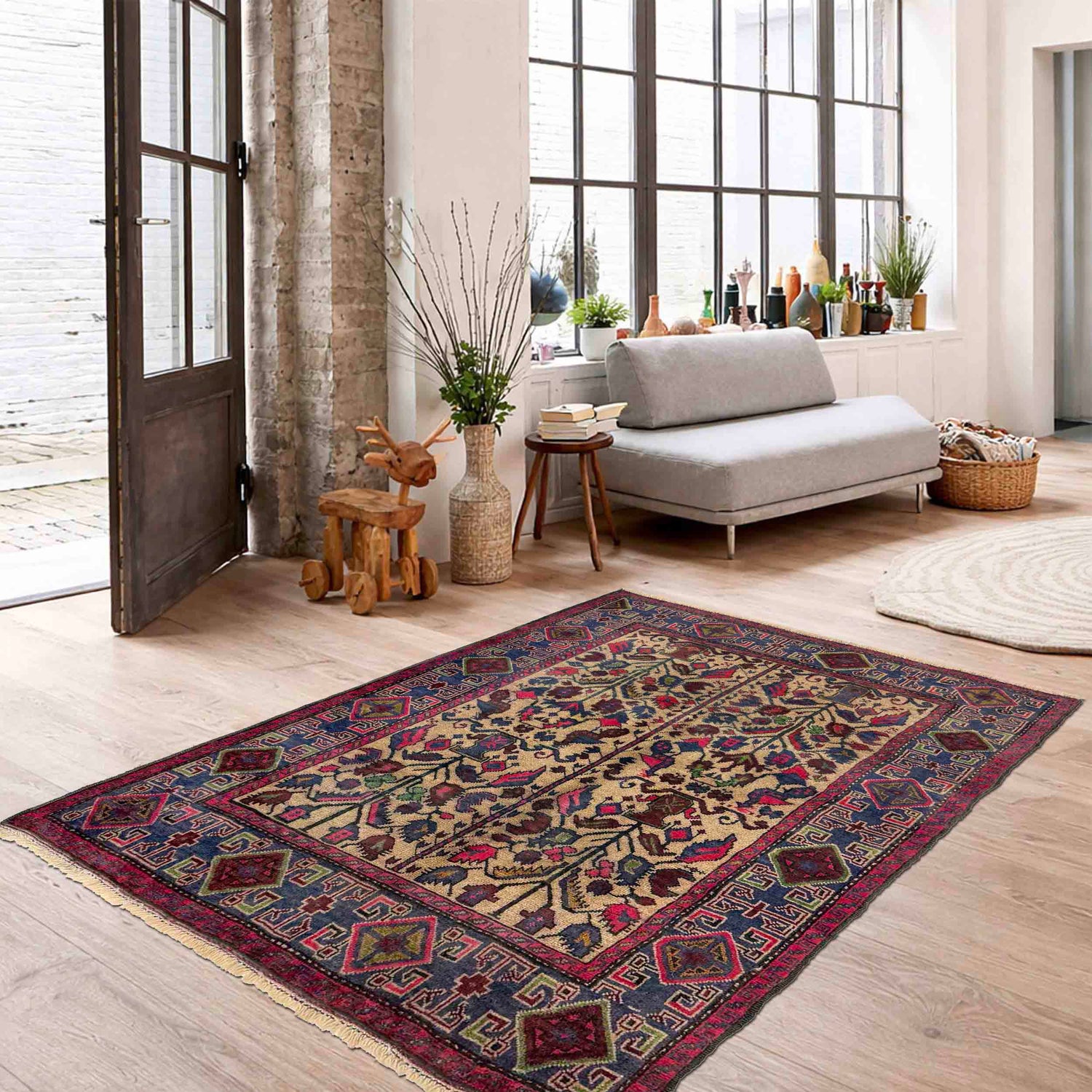Baluchi Rug Handmade Multi Geometric 3x5 ft