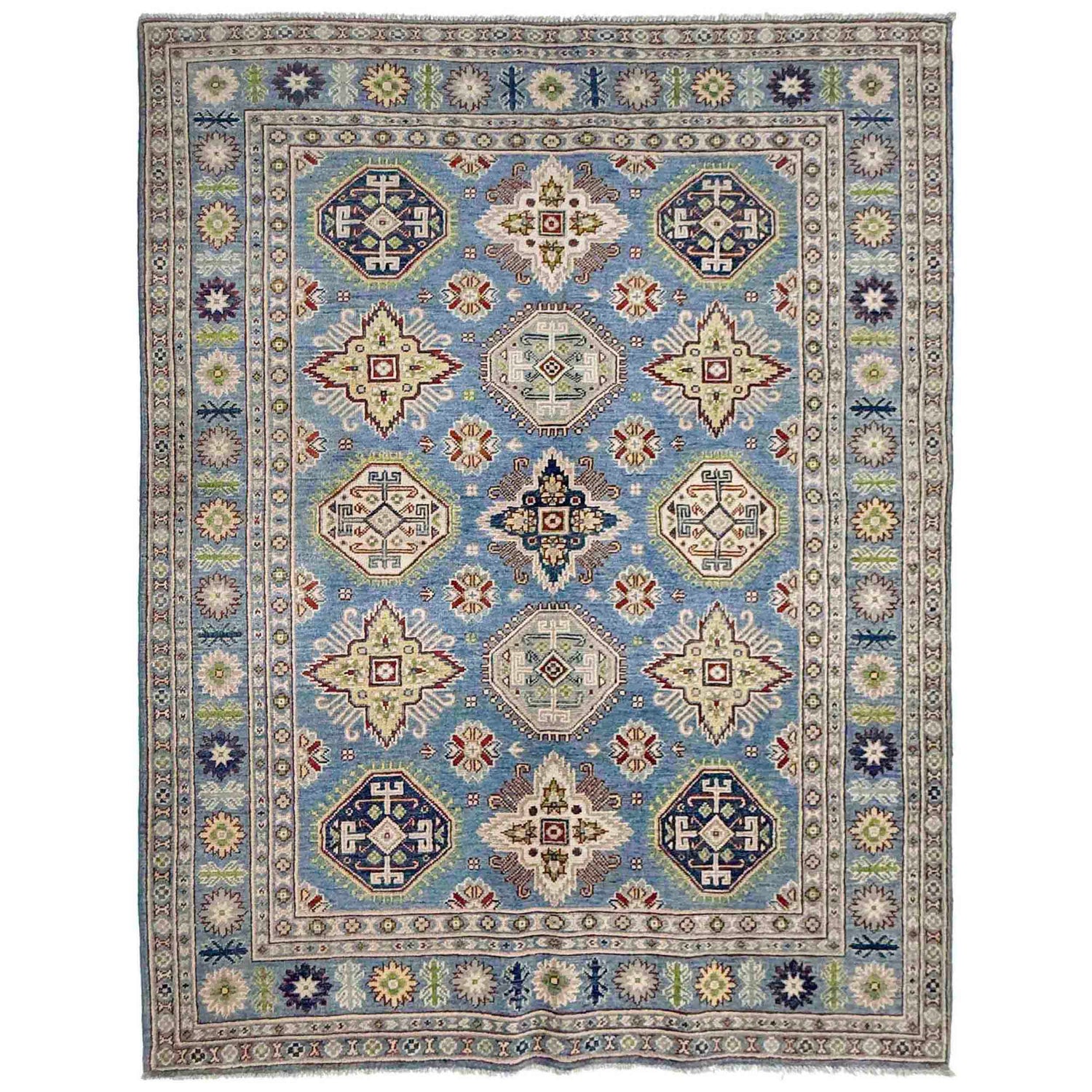 Kazak Rug Handmade Blue Medallion 4x7 ft