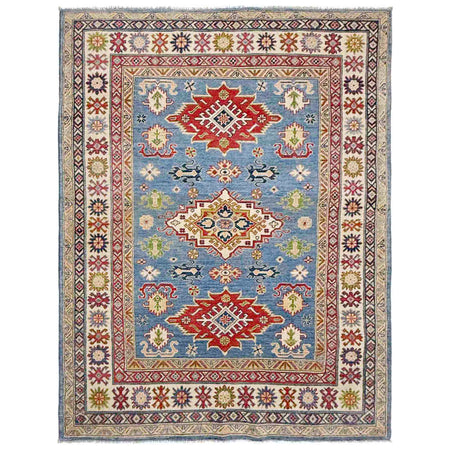Kazak Rug Handmade Blue Medallion 4x7 ft