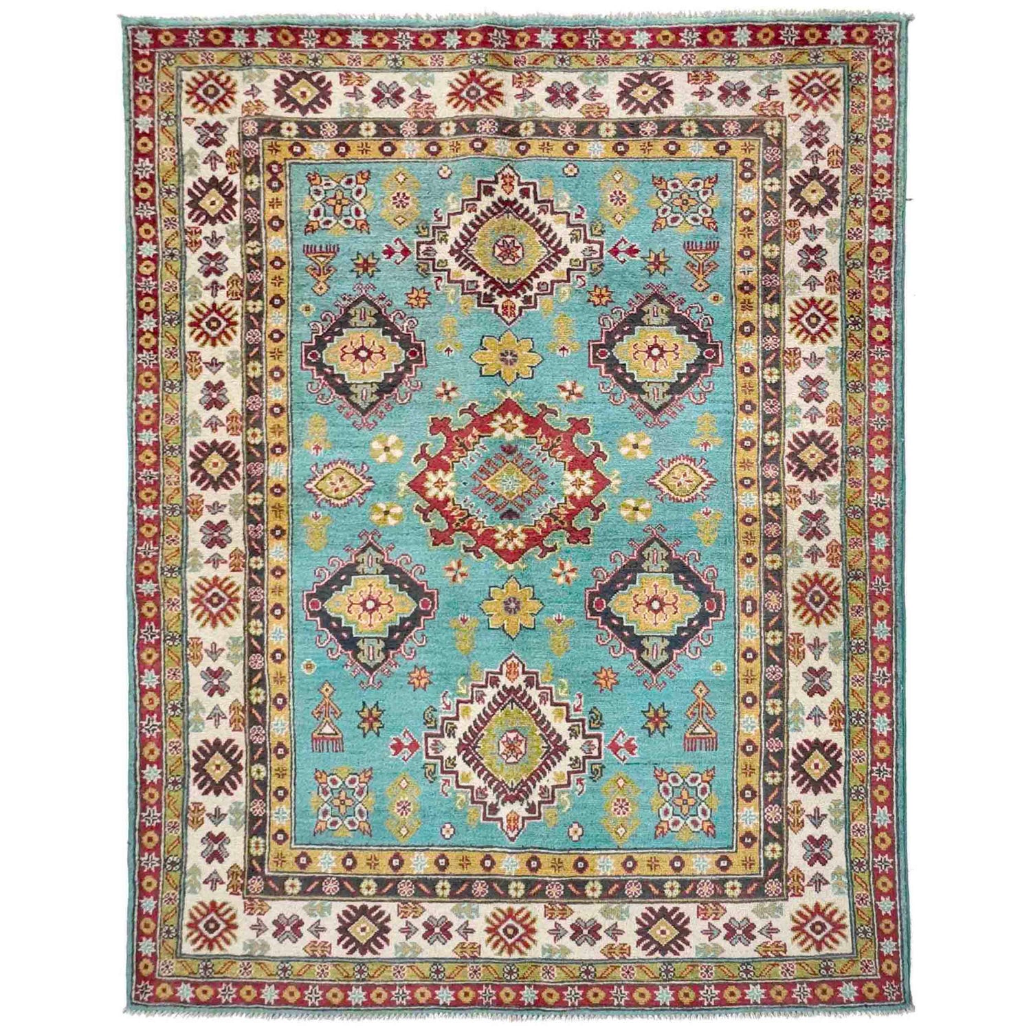Kazak Rug Handmade Blue Medallion 4x7 ft