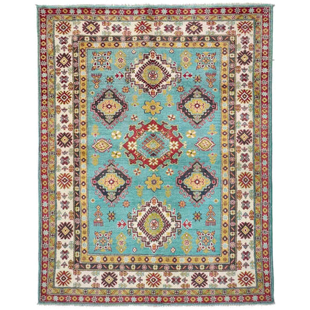 Kazak Rug Handmade Blue Medallion 4x7 ft