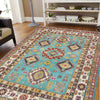 Kazak Rug Handmade Blue Medallion 4x7 ft