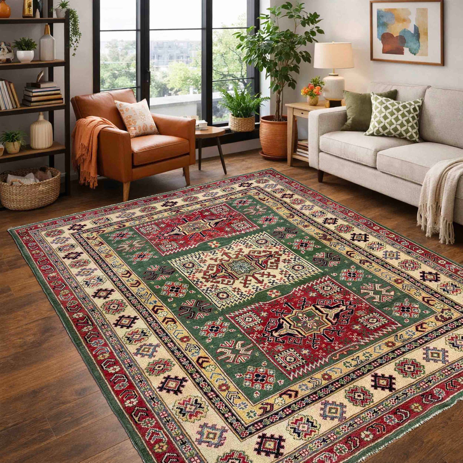 Kazak Rug Handmade Multi Medallion 4x7 ft