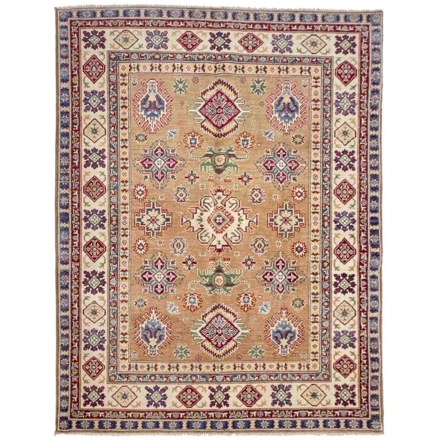 Kazak Rug Handmade Orange Medallion 4x7 ft