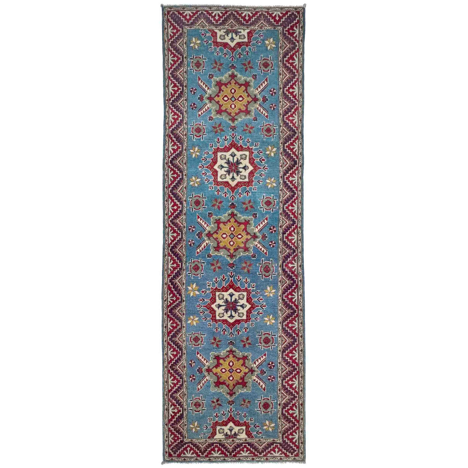 Kazak Rug Handmade Blue Medallion 10' Runner