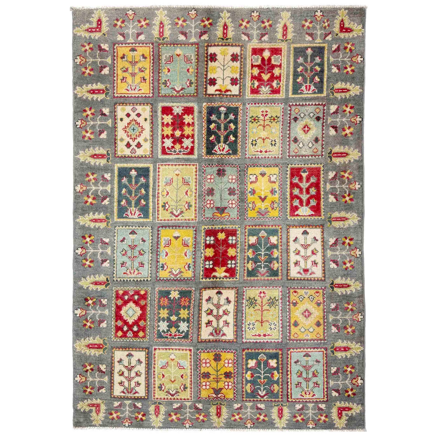 Bakhtiar Area Rug Handmade Gray Floral 4x6 ft