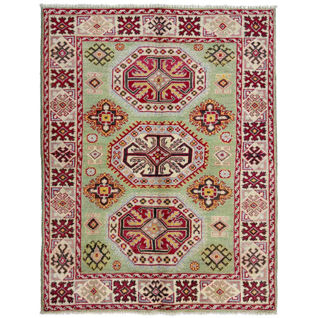 Kazak Rug Handmade Green Medallion 3x5 ft
