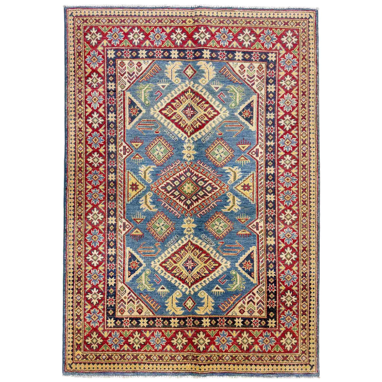 Kazak Rug Handmade Blue Medallion 4x6 ft