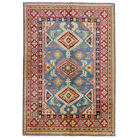 Kazak Rug Handmade Blue Medallion 4x6 ft
