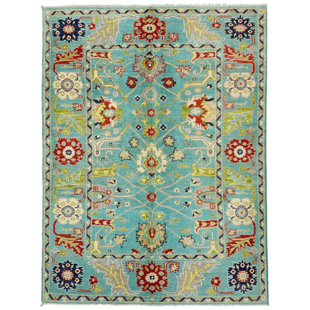 Sultani Area Rug Handmade Blue Floral 4x6 ft