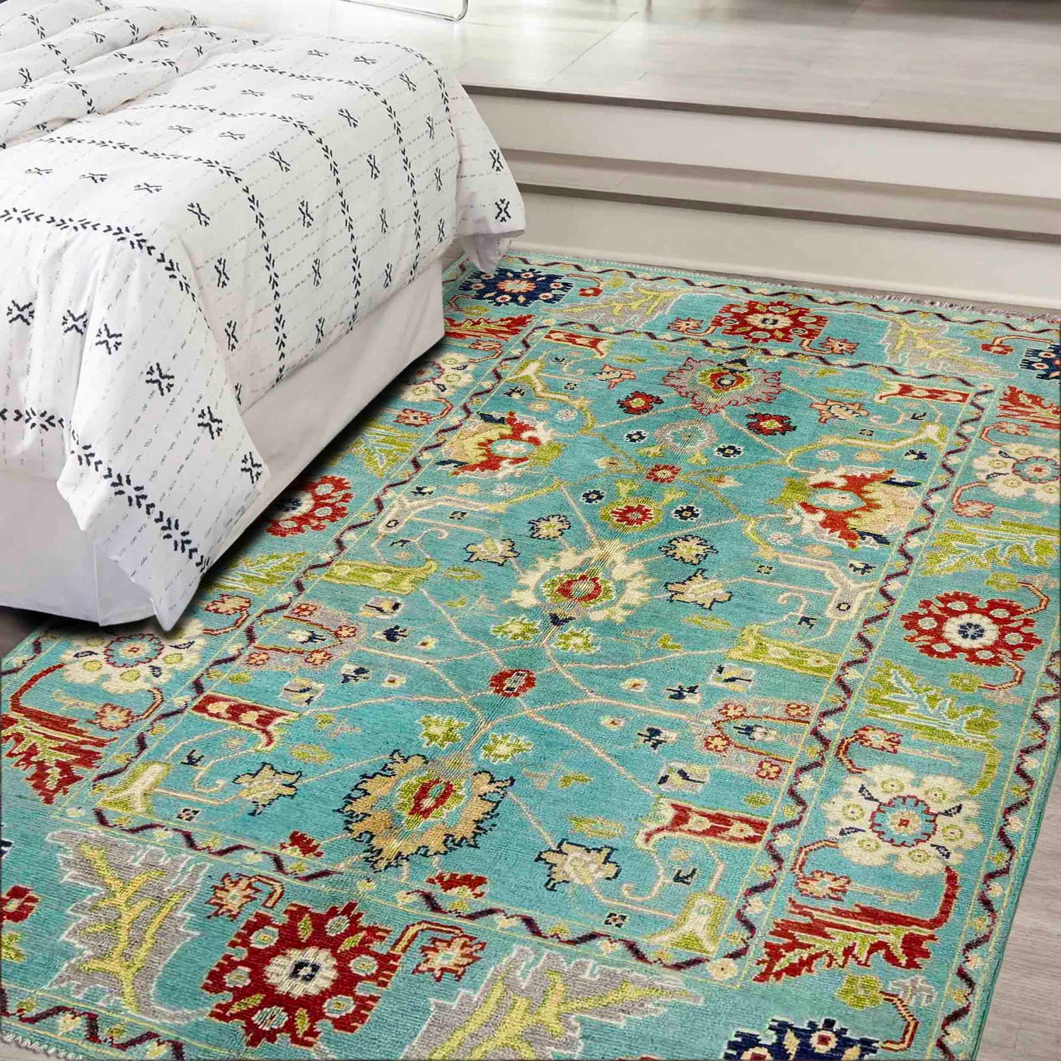 Sultani Area Rug Handmade Blue Floral 4x6 ft