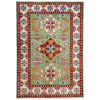 Kazak Rug Handmade Green Medallion 4x6 ft