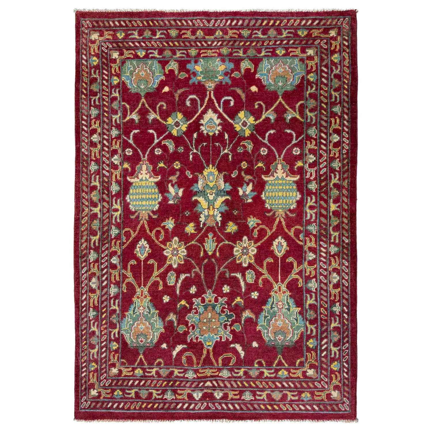 Sultani Area Rug Handmade Red Floral 4x6 ft