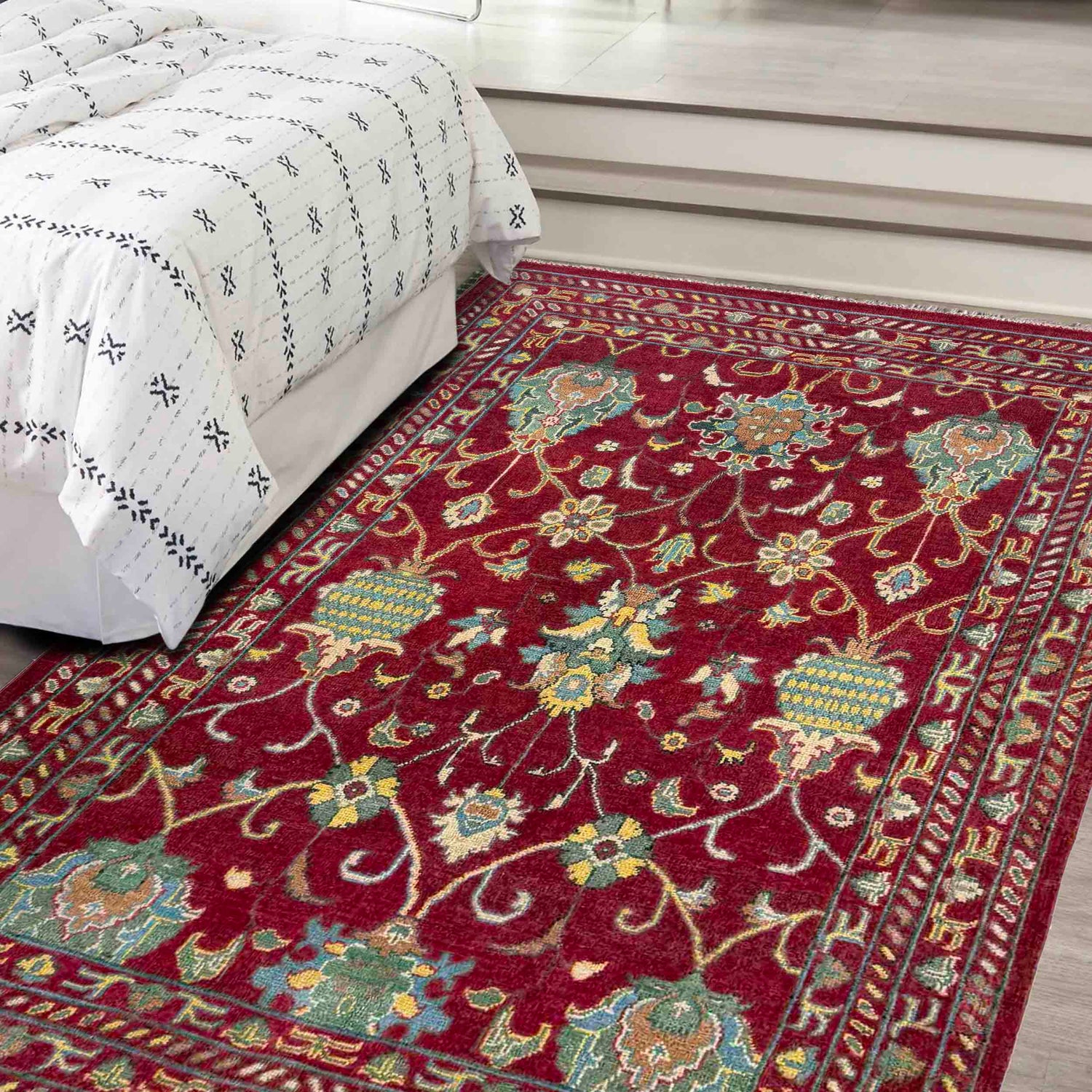 Sultani Area Rug Handmade Red Floral 4x6 ft