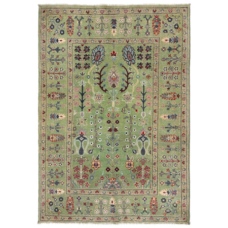 Tree Of Life Area Rug Handmade Green Floral 4x6 ft
