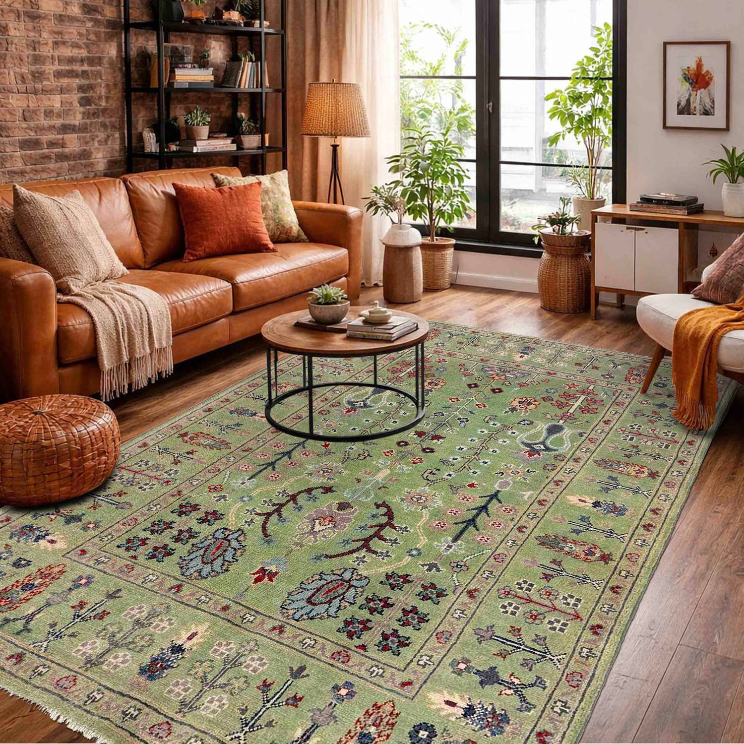 Tree Of Life Area Rug Handmade Green Floral 4x6 ft