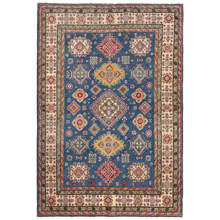 Kazak Rug Handmade Blue Medallion 4x7 ft