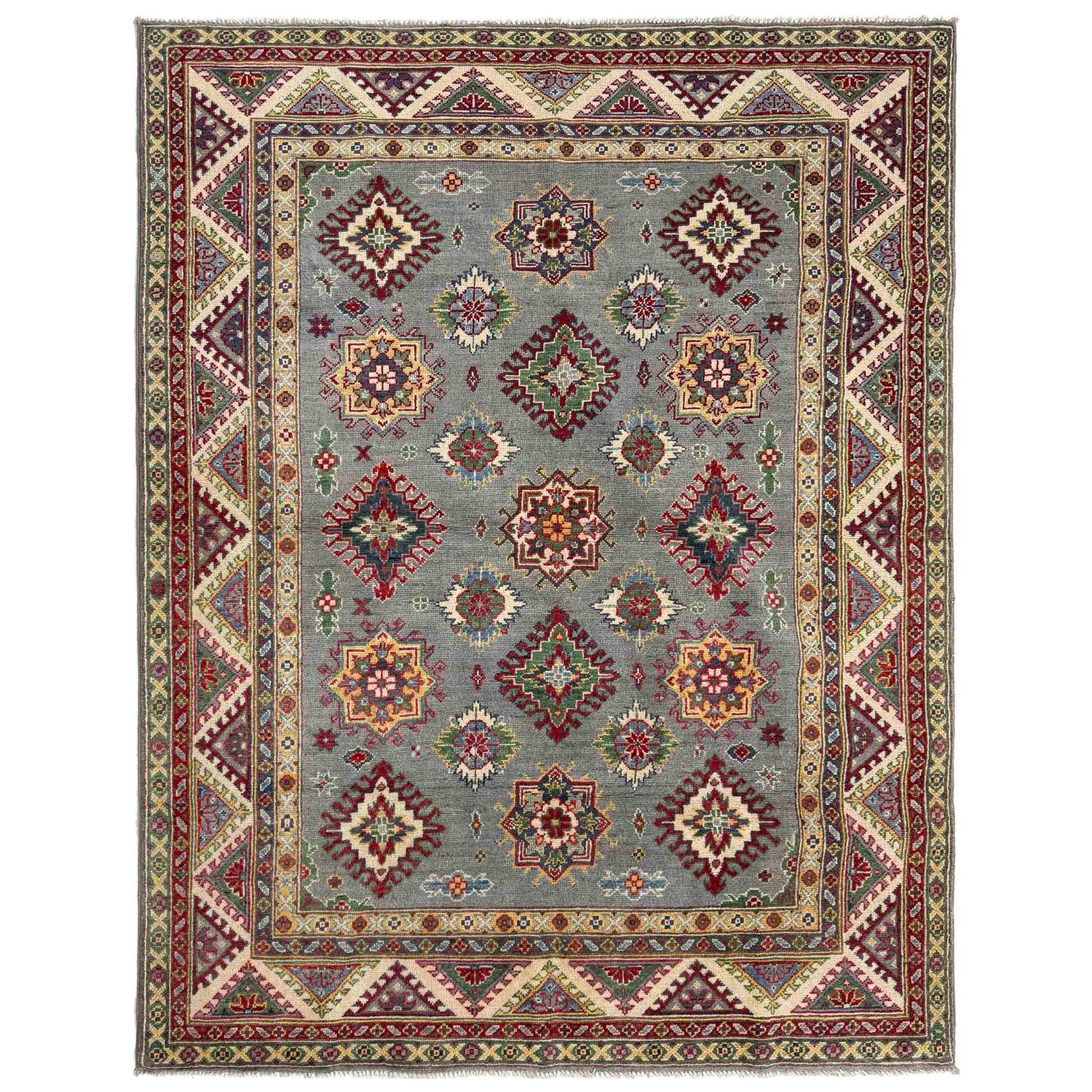 Kazak Rug Handmade Gray Medallion 4x7 ft