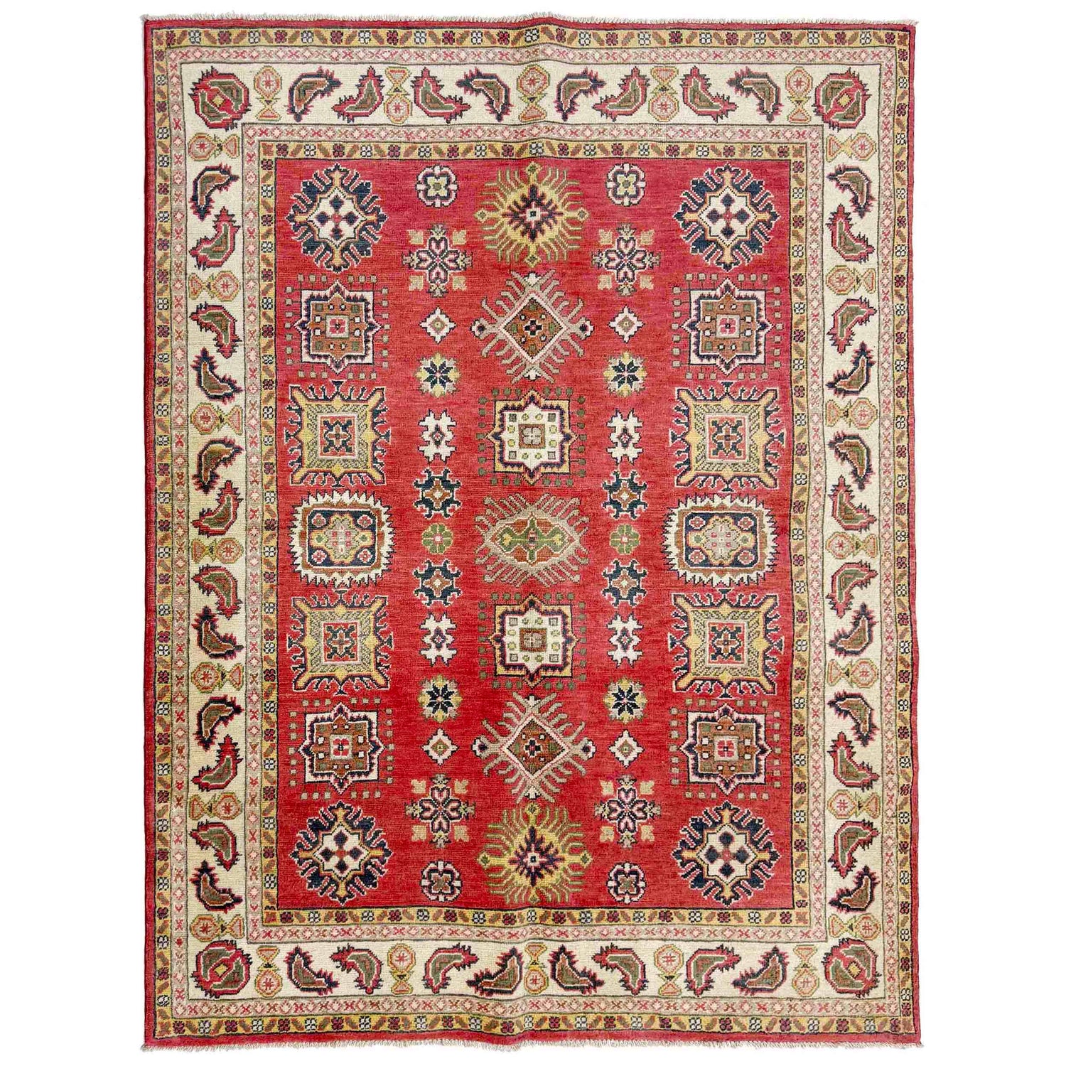 Kazak Rug Handmade Red Medallion 4x7 ft