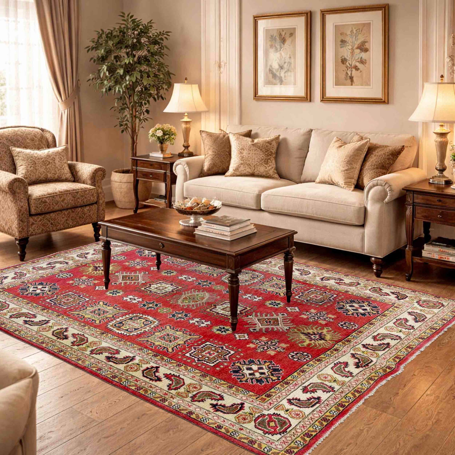 Kazak Rug Handmade Red Medallion 4x7 ft