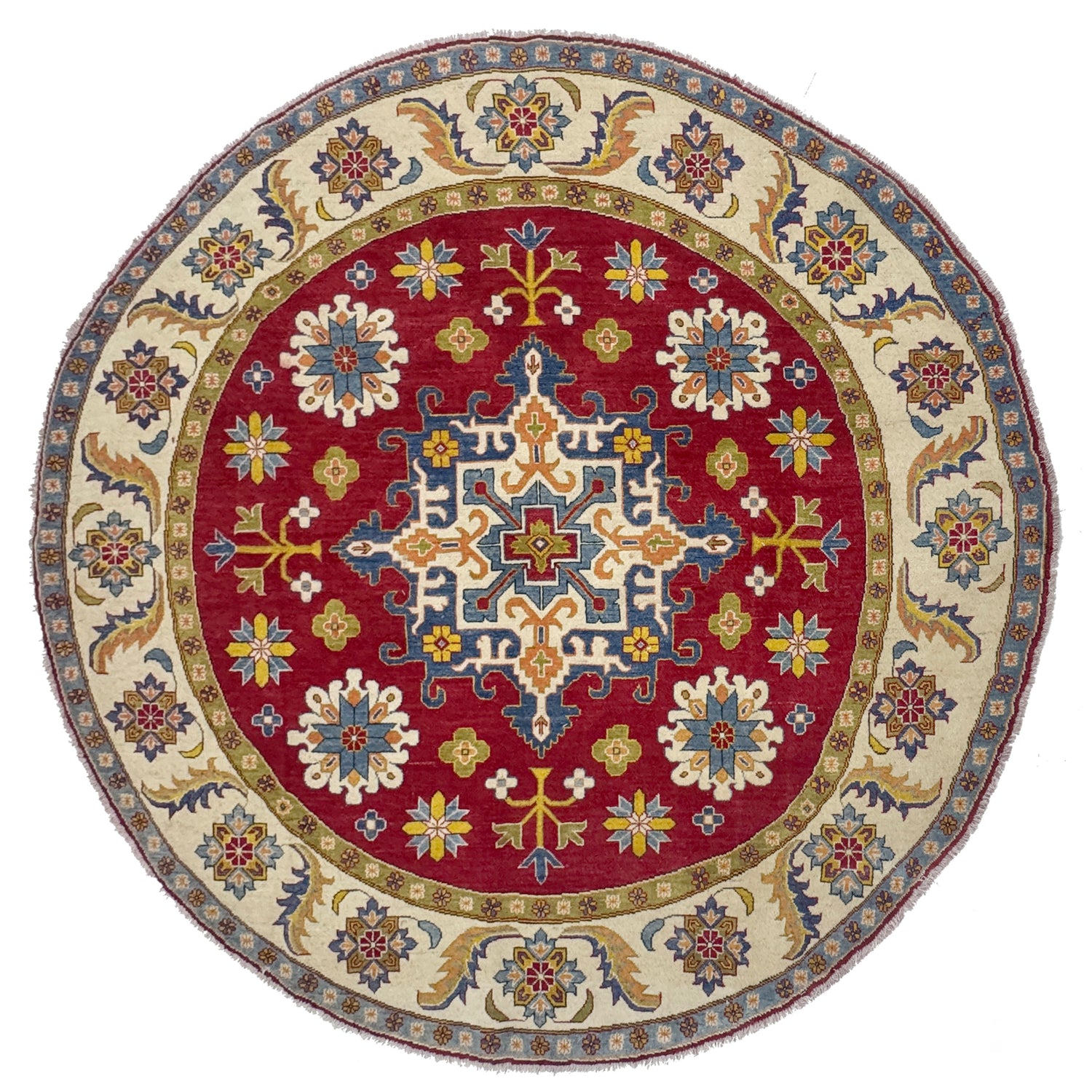 Kazak Rug Handmade Red Medallion 7x7 ft