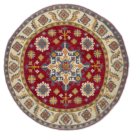 Kazak Rug Handmade Red Medallion 7x7 ft