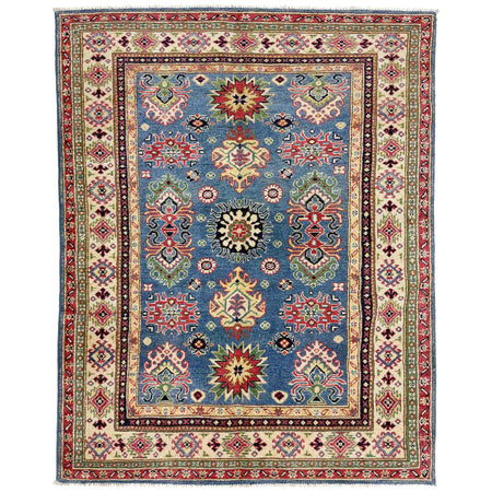Kazak Rug Handmade Blue Medallion 4x6 ft