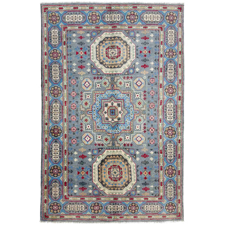 Kazak Rug Handmade Gray Medallion 4x6 ft