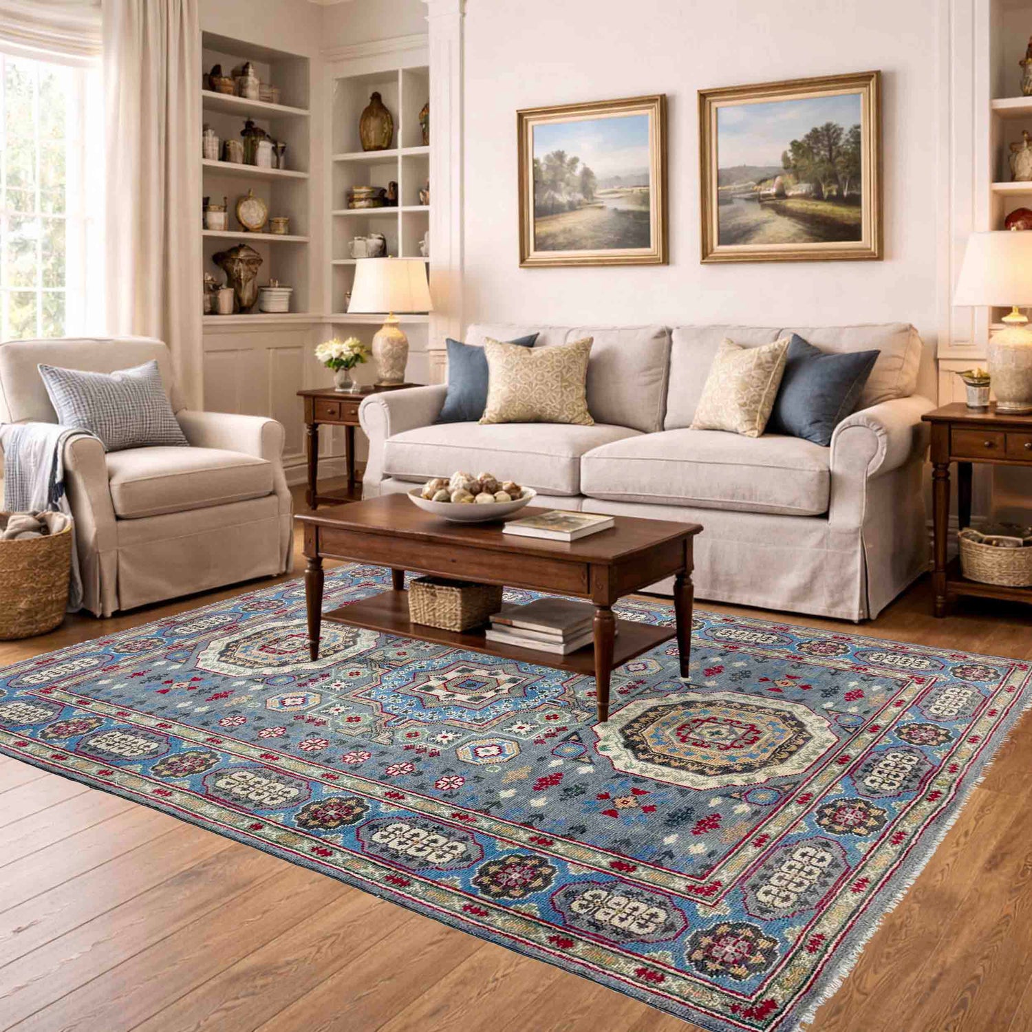 Kazak Rug Handmade Gray Medallion 4x6 ft