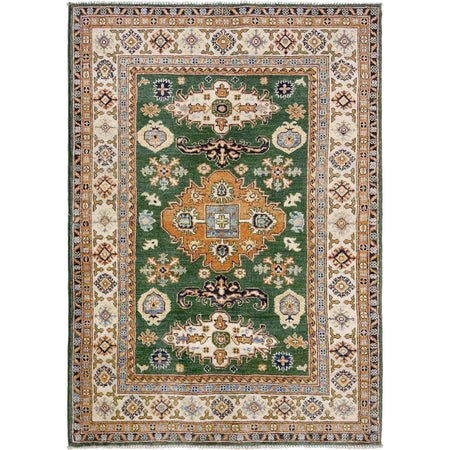 Kazak Rug Handmade Green Medallion 4x6 ft