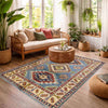 Kazak Rug Handmade Blue Medallion 4x6 ft