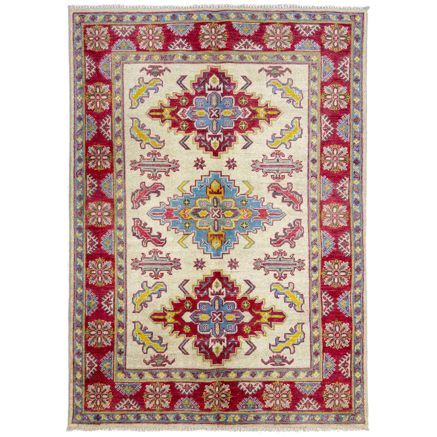 Kazak Rug Handmade Beige Medallion 4x6 ft