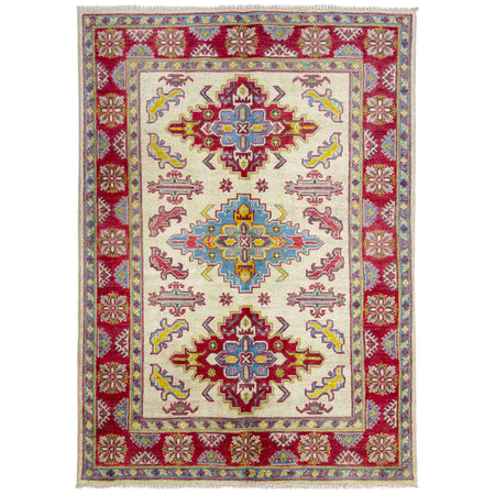 Kazak Rug Handmade Beige Medallion 4x6 ft