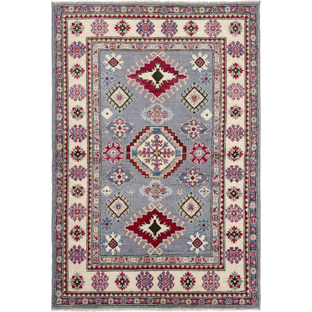 Kazak Rug Handmade Gray Medallion 4x6 ft