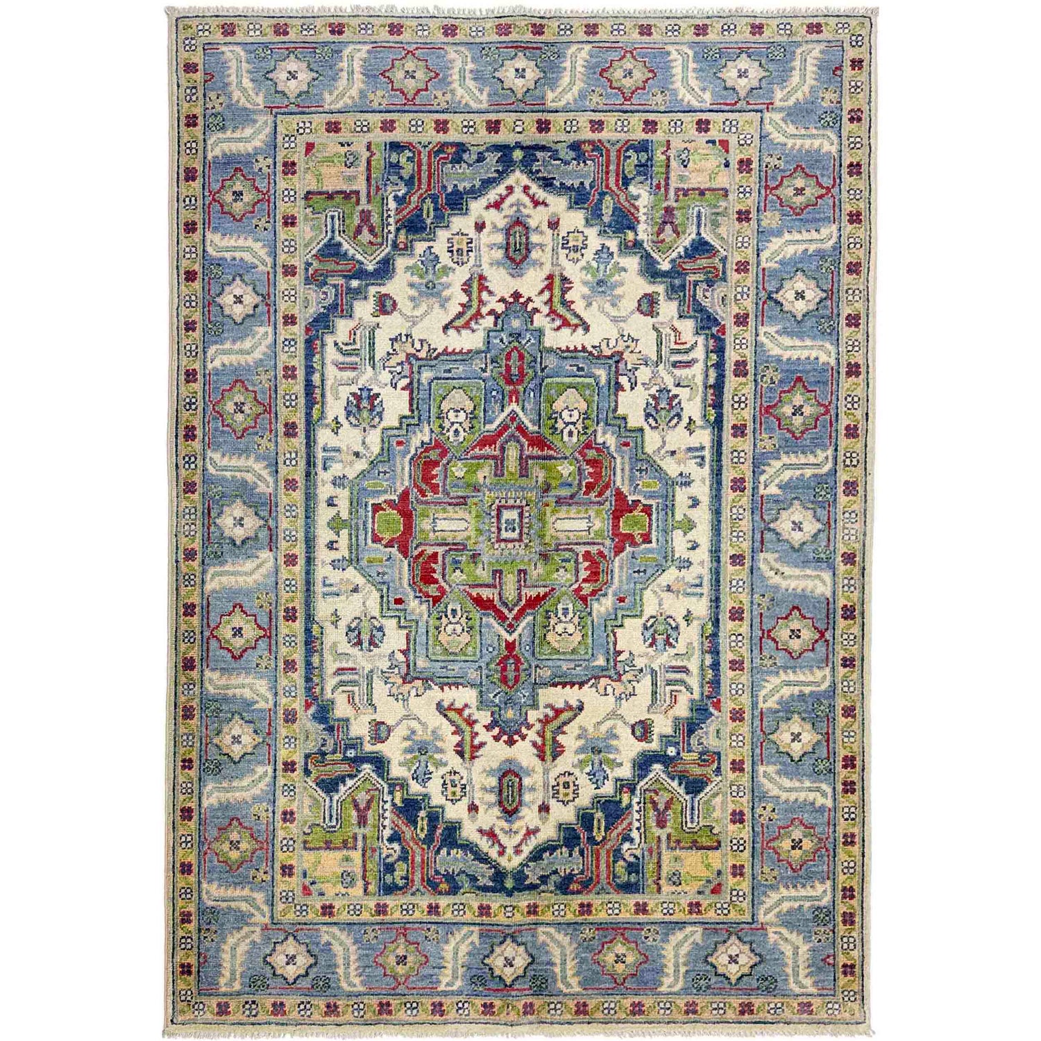 Heriz Area Rug Handmade Multi Medallion 4x6 ft