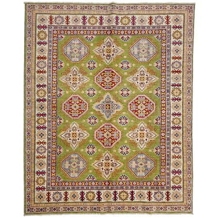 Kazak Rug Handmade Green Medallion 4x7 ft