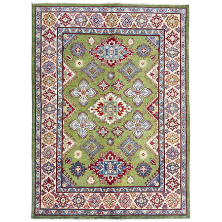 Kazak Rug Handmade Green Medallion 4x7 ft