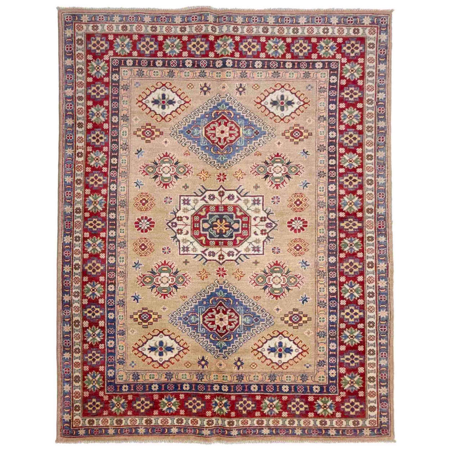Kazak Rug Handmade Orange Medallion 4x7 ft