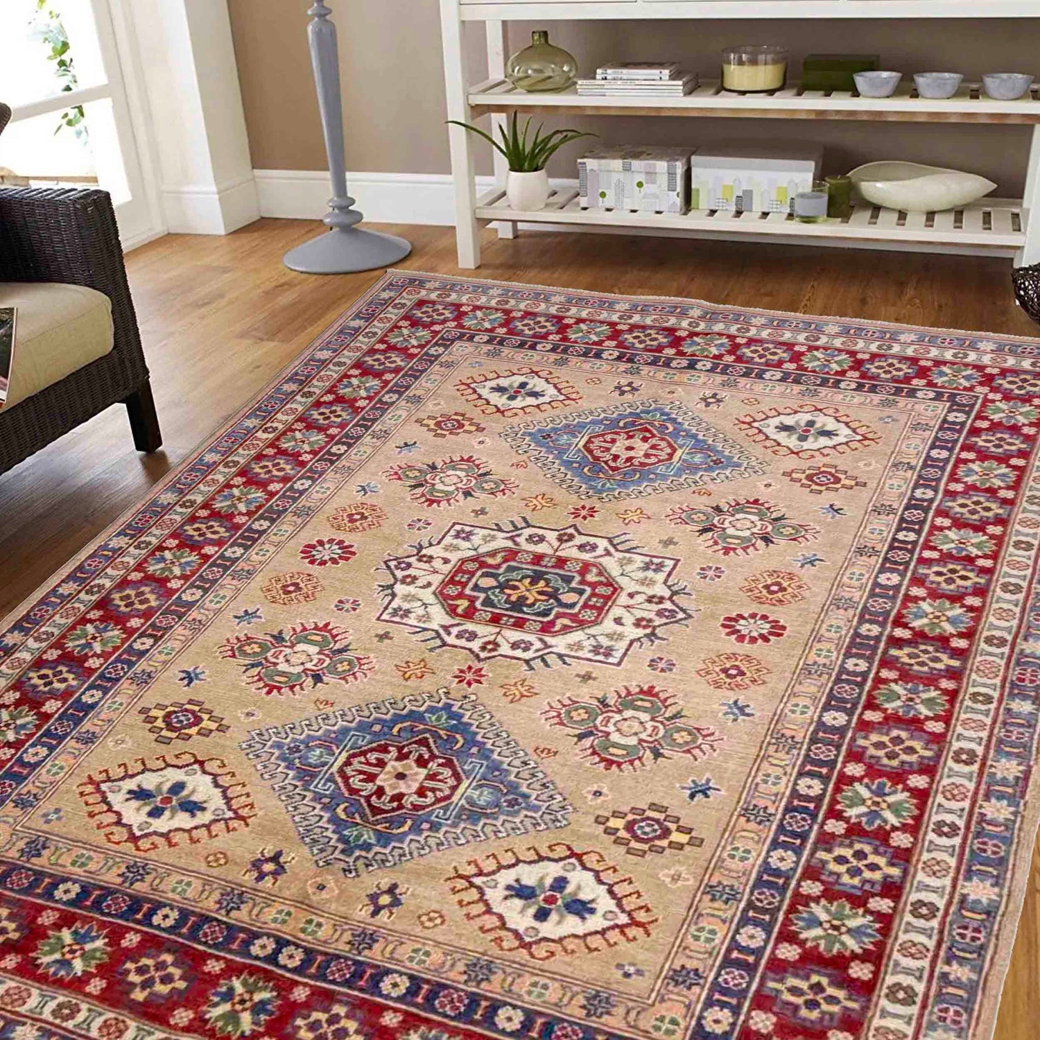 Kazak Rug Handmade Orange Medallion 4x7 ft
