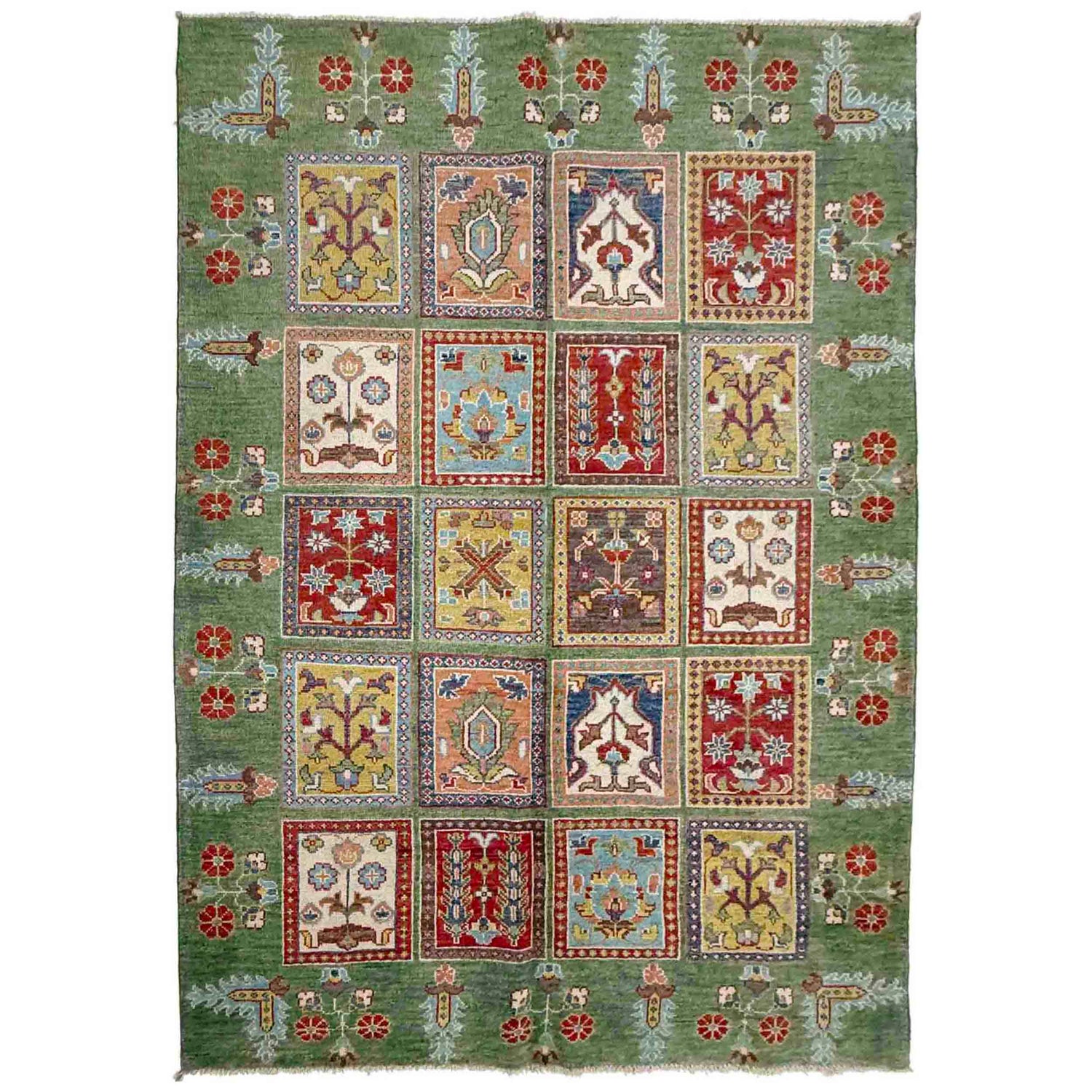 Bakhtiar Area Rug Handmade Green Floral 4x7 ft