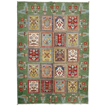 Bakhtiar Area Rug Handmade Green Floral 4x7 ft