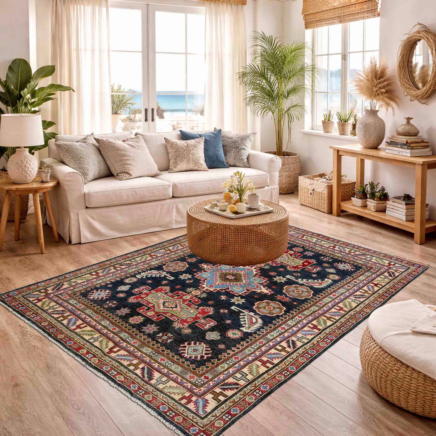 Kazak Rug Handmade Multi Medallion 4x7 ft
