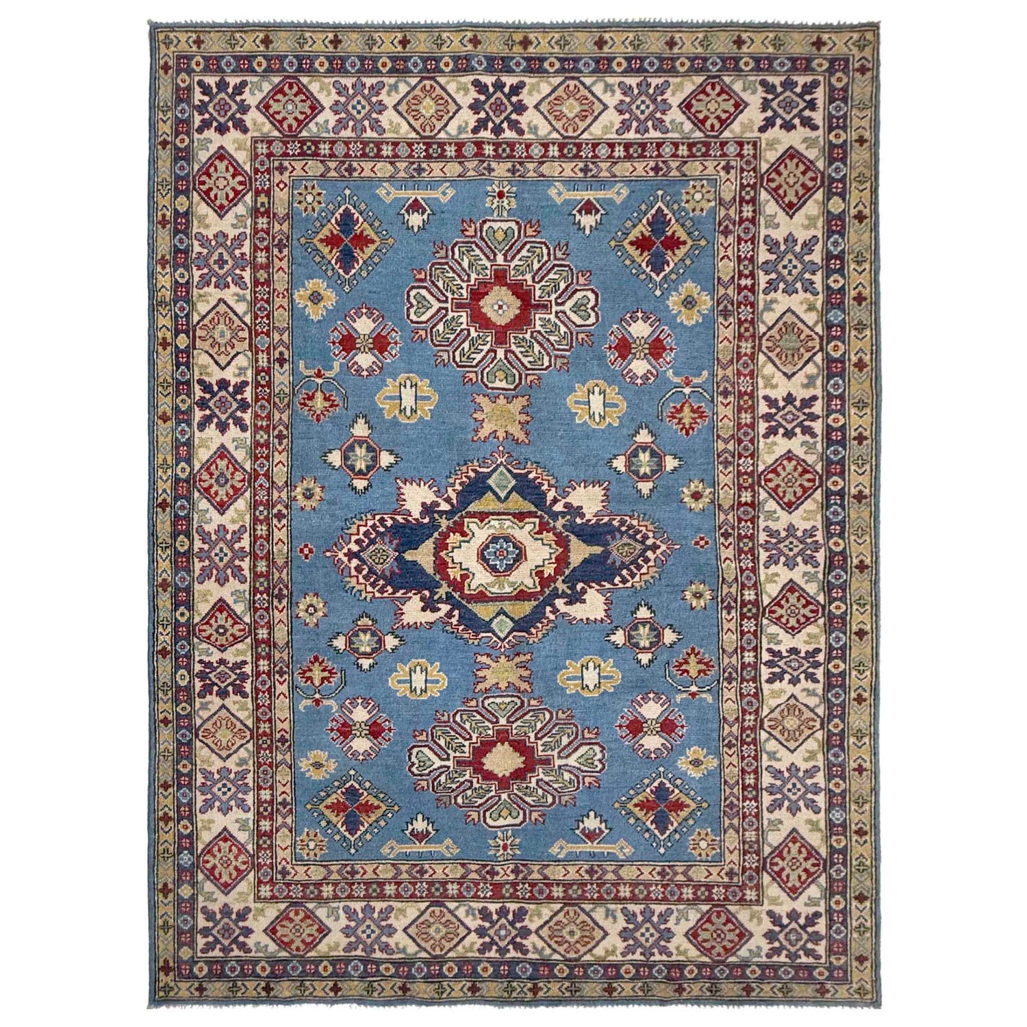 Kazak Rug Handmade Blue Medallion 5x8 ft