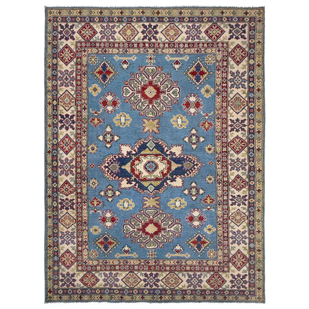 Kazak Rug Handmade Blue Medallion 5x8 ft