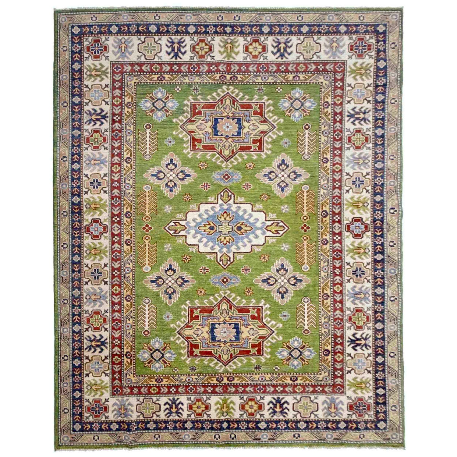 Kazak Rug Handmade Green Medallion 5x8 ft