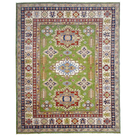 Kazak Rug Handmade Green Medallion 5x8 ft