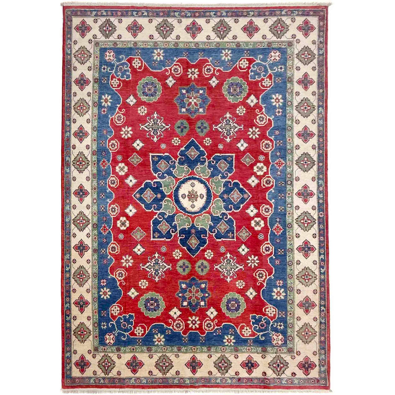 Kazak Rug Handmade Red Medallion 7x10 ft