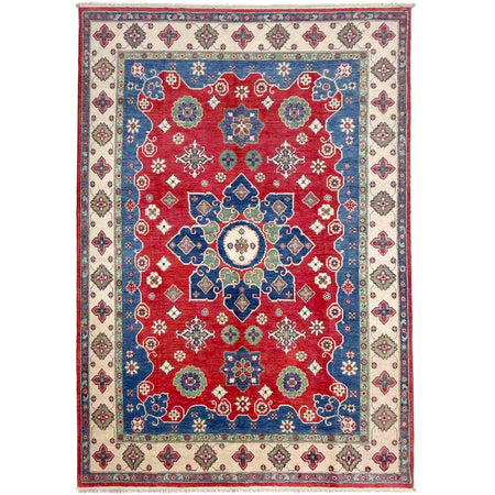 Kazak Rug Handmade Red Medallion 7x10 ft