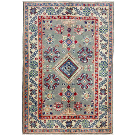 Kazak Rug Handmade Gray Medallion 4x6 ft
