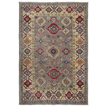 Kazak Rug Handmade Gray Medallion 4x6 ft
